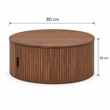 Noira Runt Soffbord 80 cm i Trä med Valnötsutseende och Ribbade Lådor - Brun - Products - Möbler - Bord & matgrupp - Soffbord - Soffbord med förvaring