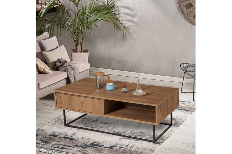 Pocono Soffbord 120 cm med Förvaring Hylla + Låda - Mörkbrun/Svart - Products - Möbler - Bord & matgrupp - Soffbord - Soffbord med förvaring