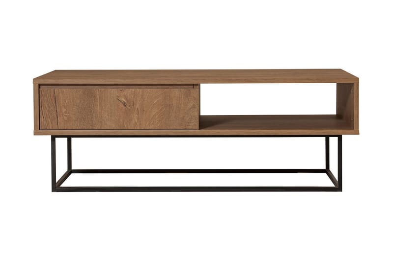 Pocono Soffbord 120 cm med Förvaring Hylla + Låda, Mörkbrun/Svart