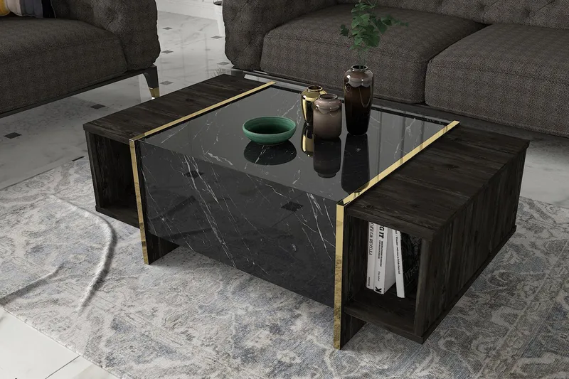 Riello Soffbord 104 cm med Förvaring Hyllor + Lucka - Svart/Guld - Products - Möbler - Bord & matgrupp - Soffbord - Soffbord med förvaring