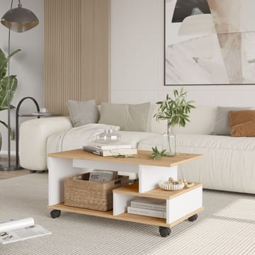 Solven Soffbord 90x42,5x51 cm - Ek och vitt - Products - Möbler - Bord & matgrupp - Soffbord - Soffbord med hjul