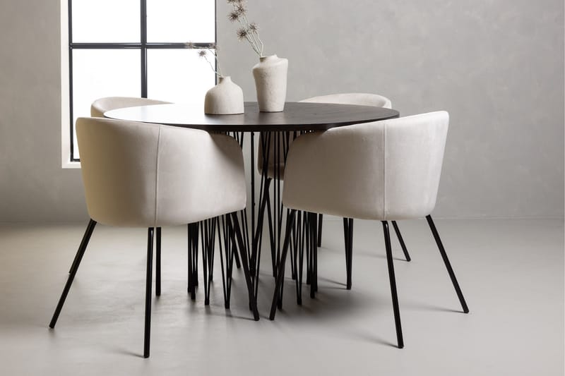 Stone Matgrupp 120 cm Rund med 4 Berit stolar - Beige - Products - Möbler - Bord & matgrupp - Matgrupp