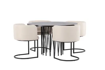 Stone Matgrupp 120 cm Rund med 4 Simrishamn stolar - Beige - Products - Möbler - Bord & matgrupp - Matgrupp