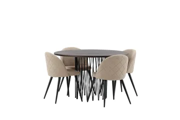 Stone Matgrupp 120 cm Rund med 4 Velvet stolar - Beige - Products - Möbler - Bord & matgrupp - Matgrupp