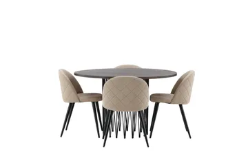 Stone Matgrupp 120 cm Rund med 4 Velvet stolar - Beige - Products - Möbler - Bord & matgrupp - Matgrupp