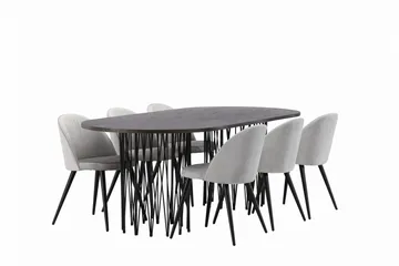 Stone Matgrupp 220 cm Rektangulär med 6 Velvet stolar - Grå - Products - Möbler - Bord & matgrupp - Matgrupp