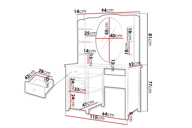 Storys Sminkbord 110x52 cm - Vit - Products - Möbler - Bord & matgrupp - Sminkbord & toalettbord