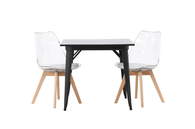 Tempe Matgrupp 80 cm Rektangulär med 2 Edvin stolar, Svart