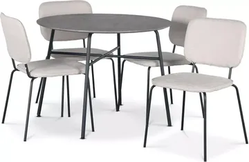 Tofta matgrupp Ø100 cm bord i betongimitation + 4 st Lokrume beige stolar