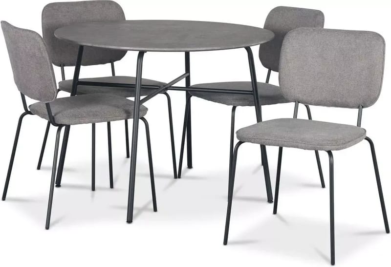 Tofta matgrupp Ø100 cm bord i betongimitation + 4 st Lokrume grå stolar - Betongimitation, grå, svart - Products - Möbler - Bord & matgrupp - Matgrupp
