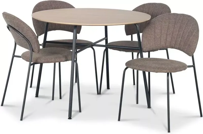 Tofta matgrupp Ø100 cm bord i ljust trä + 4 st Hogrän brun stolar - Ljust trä, brun, svart - Products - Möbler - Bord & matgrupp - Matgrupp