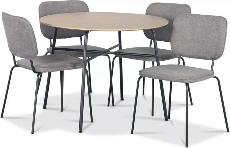 Tofta matgrupp Ø100 cm bord i ljust trä + 4 st Lokrume grå stolar - Ljust trä / Grå - Products - Möbler - Bord & matgrupp - Matgrupp