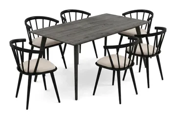 Tyrö Matgrupp 190 cm Rökt ek med 6 st Tyrö Karmstolar med Dyna - Rökt ek - Products - Möbler - Bord & matgrupp - Matgrupp