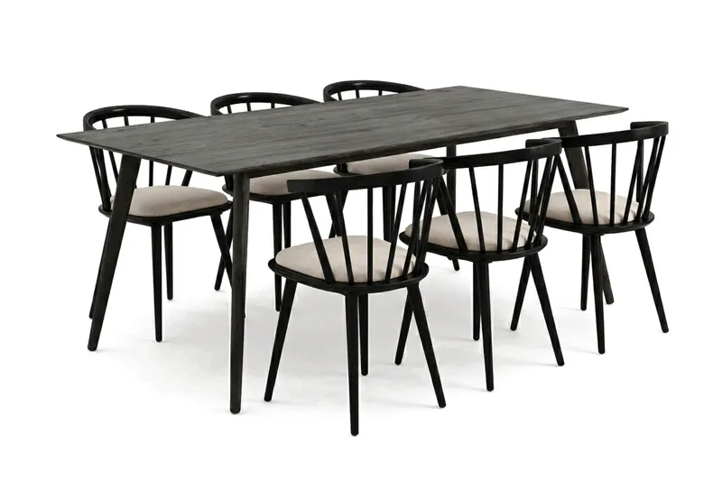 Tyrö Matgrupp 190 cm Rökt ek med 6 st Tyrö Karmstolar med Dyna - Rökt ek - Products - Möbler - Bord & matgrupp - Matgrupp