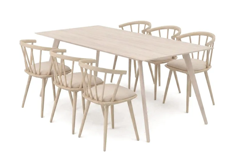 Tyrö Matgrupp 190 cm Whitewash med 6 st Tyrö Karmstolar med Dyna - Vitlaserad ek - Products - Möbler - Bord & matgrupp - Matgrupp