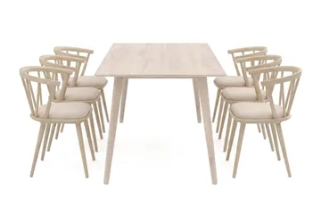 Tyrö Matgrupp 190 cm Whitewash med 6 st Tyrö Karmstolar med Dyna - Vitlaserad ek - Products - Möbler - Bord & matgrupp - Matgrupp