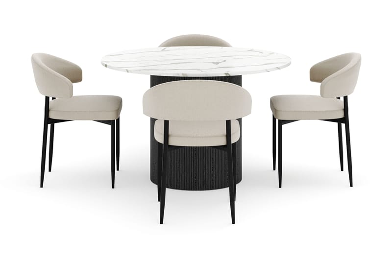 Uppveda Matbord 120 cm Rund med 4 Sawako Stolar - Svart/Vit - Products - Möbler - Bord & matgrupp - Matgrupp