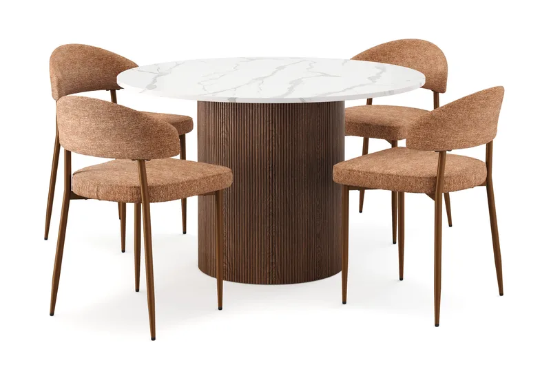 Uppveda Matbord 120 cm Rund med 4 st Jairam Matstolar - Brun - Products - Möbler - Bord & matgrupp - Matgrupp