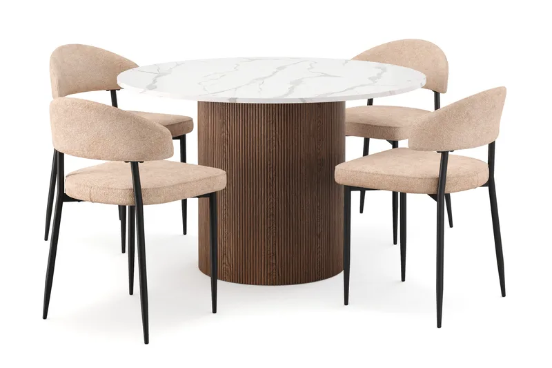 Uppveda Matbord 120 cm Rund med 4 st Jairam Matstolar - Brun - Products - Möbler - Bord & matgrupp - Matgrupp