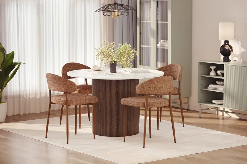 Uppveda Matbord 120 cm Rund med 4 st Jairam Matstolar - Brun - Products - Möbler - Bord & matgrupp - Matgrupp