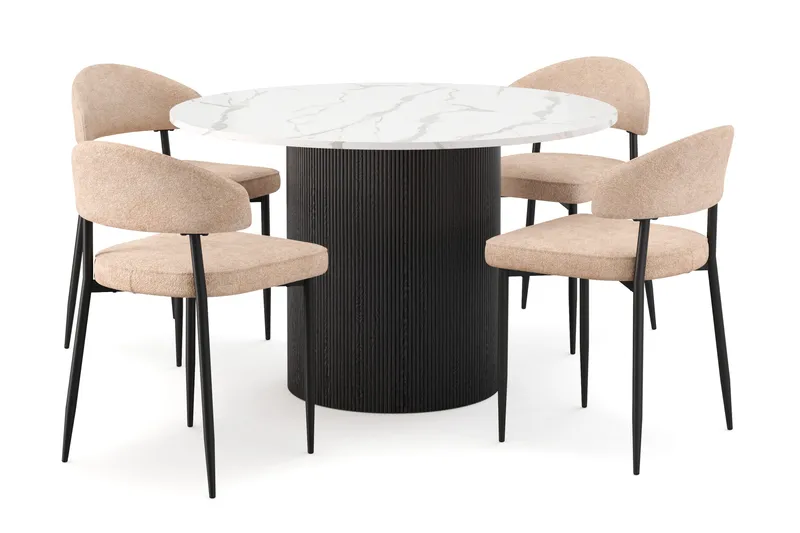 Uppveda Matbord 120 cm Rund med 4 st Jairam Matstolar - Svart/Vit - Products - Möbler - Bord & matgrupp - Matgrupp