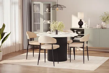 Uppveda Matbord 120 cm Rund med 4 st Jairam Matstolar - Svart/Vit - Products - Möbler - Bord & matgrupp - Matgrupp