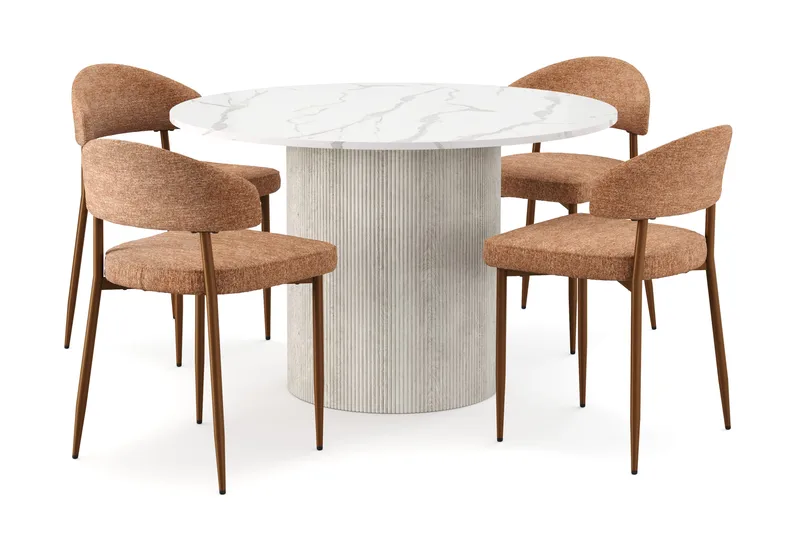 Uppveda Matbord 120 cm Rund med 4 st Jairam Matstolar - Vit - Products - Möbler - Bord & matgrupp - Matgrupp