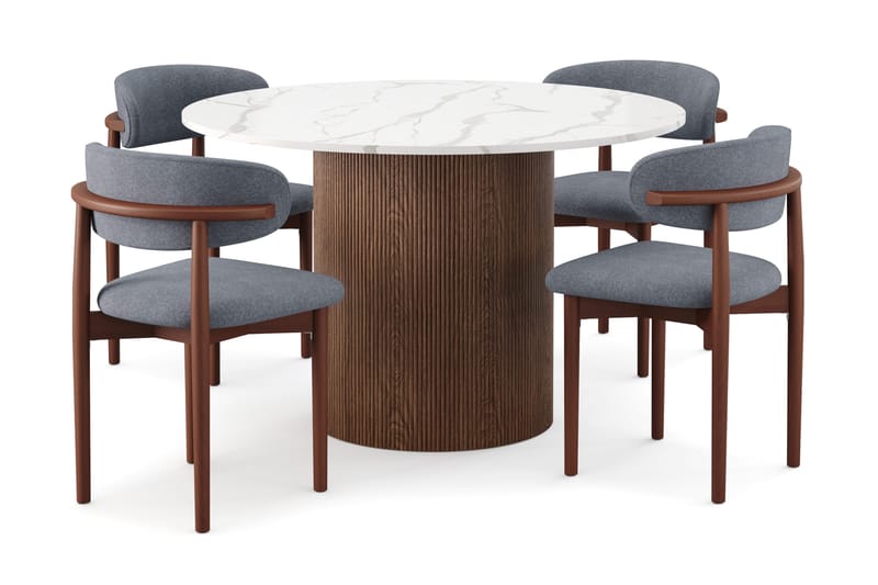 Uppveda Matbord 120 cm Rund med 4 st Jaiveer Matstolar - Brun - Products - Möbler - Bord & matgrupp - Matgrupp