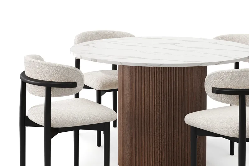 Uppveda Matbord 120 cm Rund med 4 st Jaiveer Matstolar - Brun - Products - Möbler - Bord & matgrupp - Matgrupp