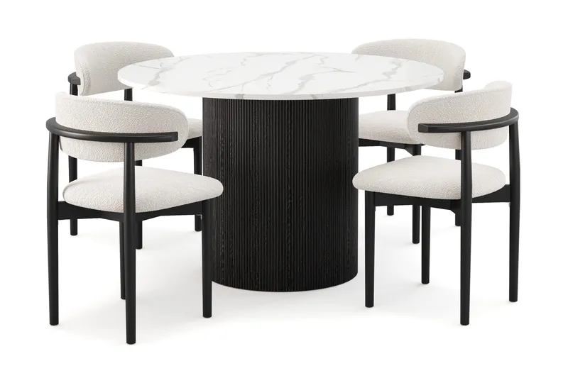 Uppveda Matbord 120 cm Rund med 4 st Jaiveer Matstolar - Svart/Vit - Products - Möbler - Bord & matgrupp - Matgrupp