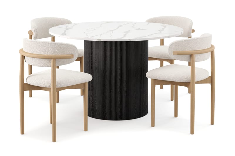 Uppveda Matbord 120 cm Rund med 4 st Jaiveer Matstolar - Svart/Vit - Products - Möbler - Bord & matgrupp - Matgrupp