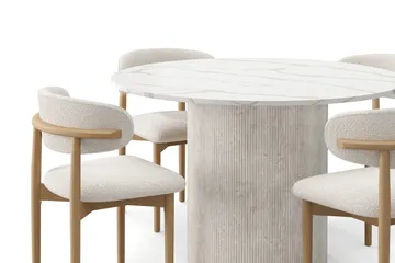 Uppveda Matbord 120 cm Rund med 4 st Jaiveer Matstolar - Vit - Products - Möbler - Bord & matgrupp - Matgrupp