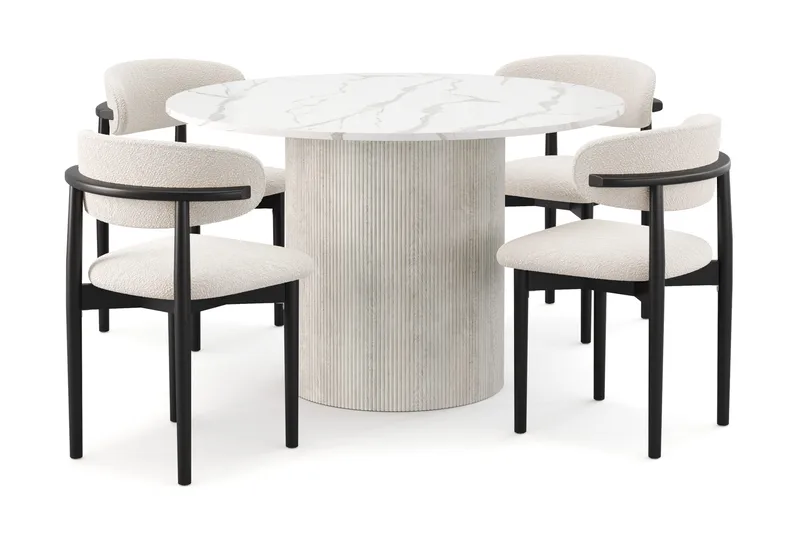 Uppveda Matbord 120 cm Rund med 4 st Jaiveer Matstolar - Vit - Products - Möbler - Bord & matgrupp - Matgrupp