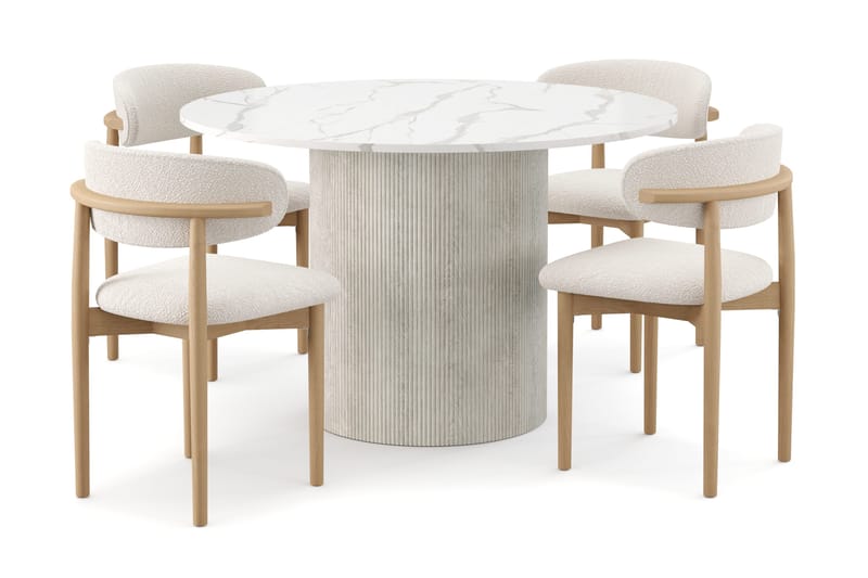 Uppveda Matbord 120 cm Rund med 4 st Jaiveer Matstolar - Vit - Products - Möbler - Bord & matgrupp - Matgrupp
