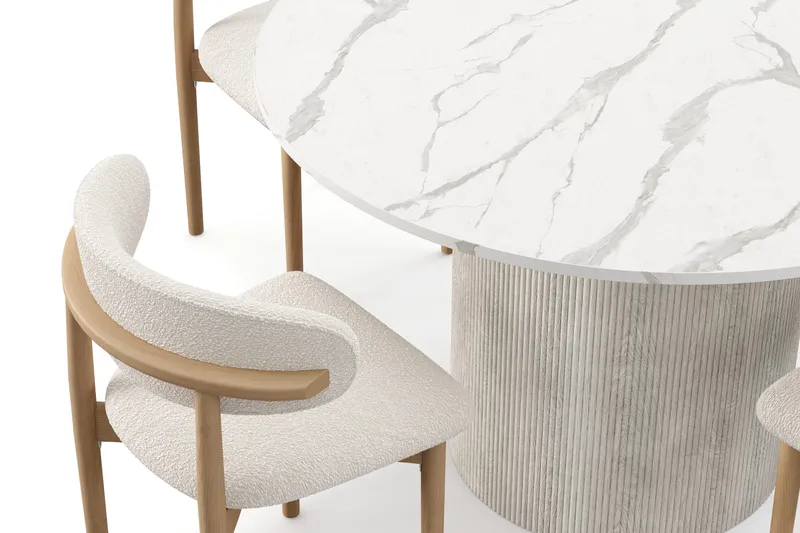 Uppveda Matbord 120 cm Rund med 4 st Jaiveer Matstolar - Vit - Products - Möbler - Bord & matgrupp - Matgrupp