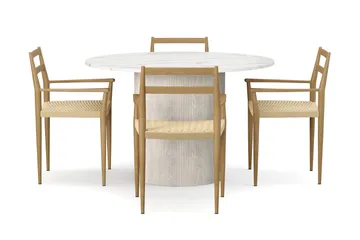 Uppveda Matbord 120 cm Rund med 4 st Jamna Karmstolar - Vit - Products - Möbler - Bord & matgrupp - Matgrupp