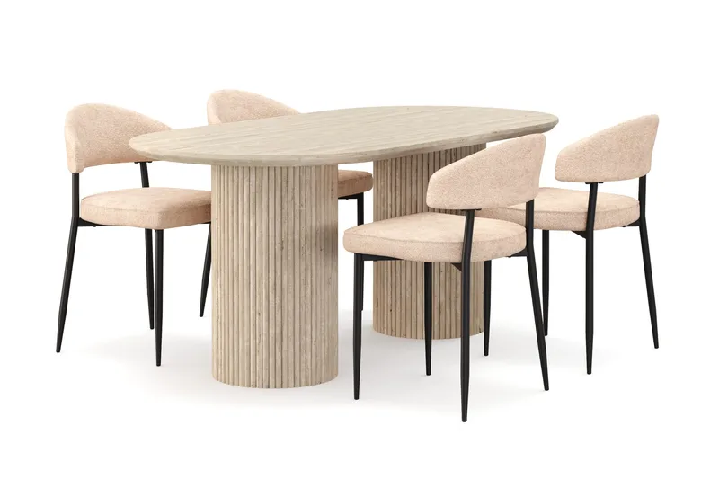 Uppveda Matbord Travetin utseende med 4 st Jairam Matstolar - Beige - Products - Möbler - Bord & matgrupp - Matgrupp