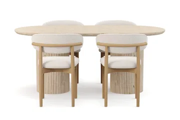 Uppveda Matbord Travetin utseende med 4 st Jaiveer Matstolar - Beige - Products - Möbler - Bord & matgrupp - Matgrupp