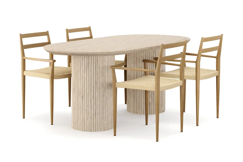 Uppveda Matbord Travetin utseende med 4 st Jamna Karmstolar - Beige - Products - Möbler - Bord & matgrupp - Matgrupp