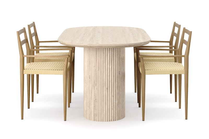 Uppveda Matbord Travetin utseende med 4 st Jamna Karmstolar - Beige - Products - Möbler - Bord & matgrupp - Matgrupp