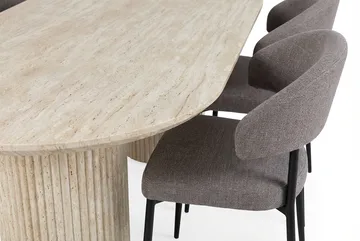 Uppveda Ovalt Matbord 180x90 cm med 4 Sawako Greige Stolar - Travertin/Greige - Products - Möbler - Bord & matgrupp - Matgrupp