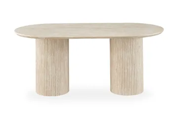 Uppveda Ovalt Matbord 180x90 cm med 4 Sawako Greige Stolar - Travertin/Greige - Products - Möbler - Bord & matgrupp - Matgrupp