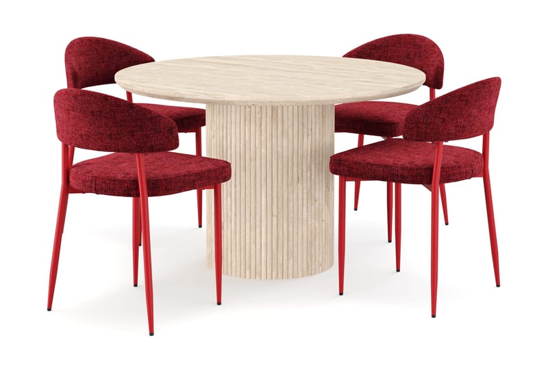 Uppveda Runt Matbord 120cm Travetin utseende med 4 st Jairam Matstolar - Beige - Products - Möbler - Bord & matgrupp - Matgrupp