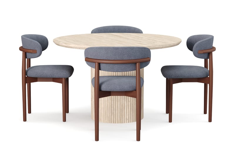 Uppveda Runt Matbord 120cm Travetin utseende med 4 st Jaiveer Matstolar - Beige - Products - Möbler - Bord & matgrupp - Matgrupp