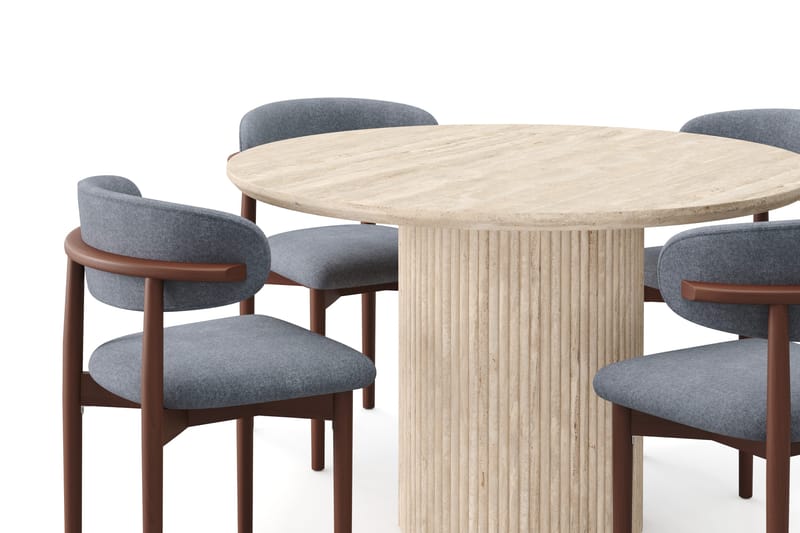 Uppveda Runt Matbord 120cm Travetin utseende med 4 st Jaiveer Matstolar - Beige - Products - Möbler - Bord & matgrupp - Matgrupp