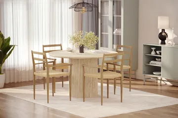 Uppveda Runt Matbord 120cm Travetin utseende med 4 st Jamna Karmstolar - Beige - Products - Möbler - Bord & matgrupp - Matgrupp