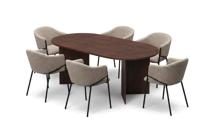 Vera Matgrupp oval 180 cm med 6 Filip Matstolar - Valnöt - Products - Möbler - Bord & matgrupp - Matgrupp