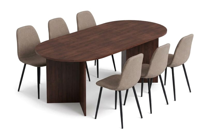 Vera Matgrupp oval 180 cm med 6 Nibe Matstolar - Valnöt - Products - Möbler - Bord & matgrupp - Matgrupp