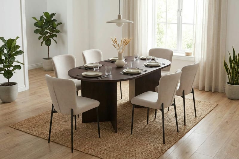 Vera Matgrupp rektangulärt 180 cm Rökt Ek med 6 Elsie Matstolar - Rökt ek/Beige - Products - Möbler - Bord & matgrupp - Matgrupp