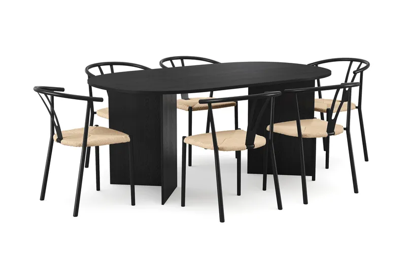 Vera Matgrupp rektangulärt 180 cm Svart med 6 Elysia Matstolar - Svartlaserad ek - Products - Möbler - Bord & matgrupp - Matgrupp